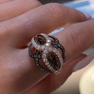 Luca Carati White & Brown Diamond Ring 18K Yellow Gold 2.89Cttw Size 7